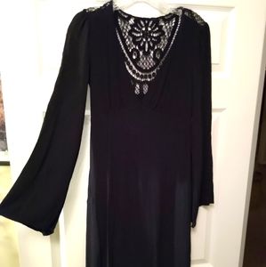 Black lace embroidered maxi dress, Small